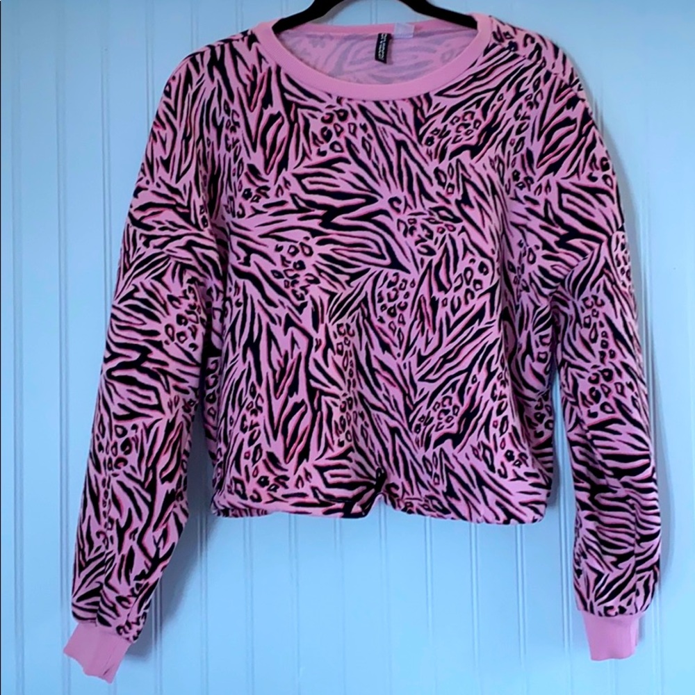 Pink animal print sweatshirt w drawstring waist